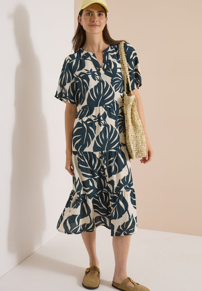 Midikleid mit Split Neck und Print palm breeze green Bild 3