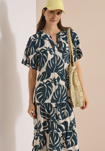 Midikleid mit Split Neck und Print palm breeze green Bild 5
