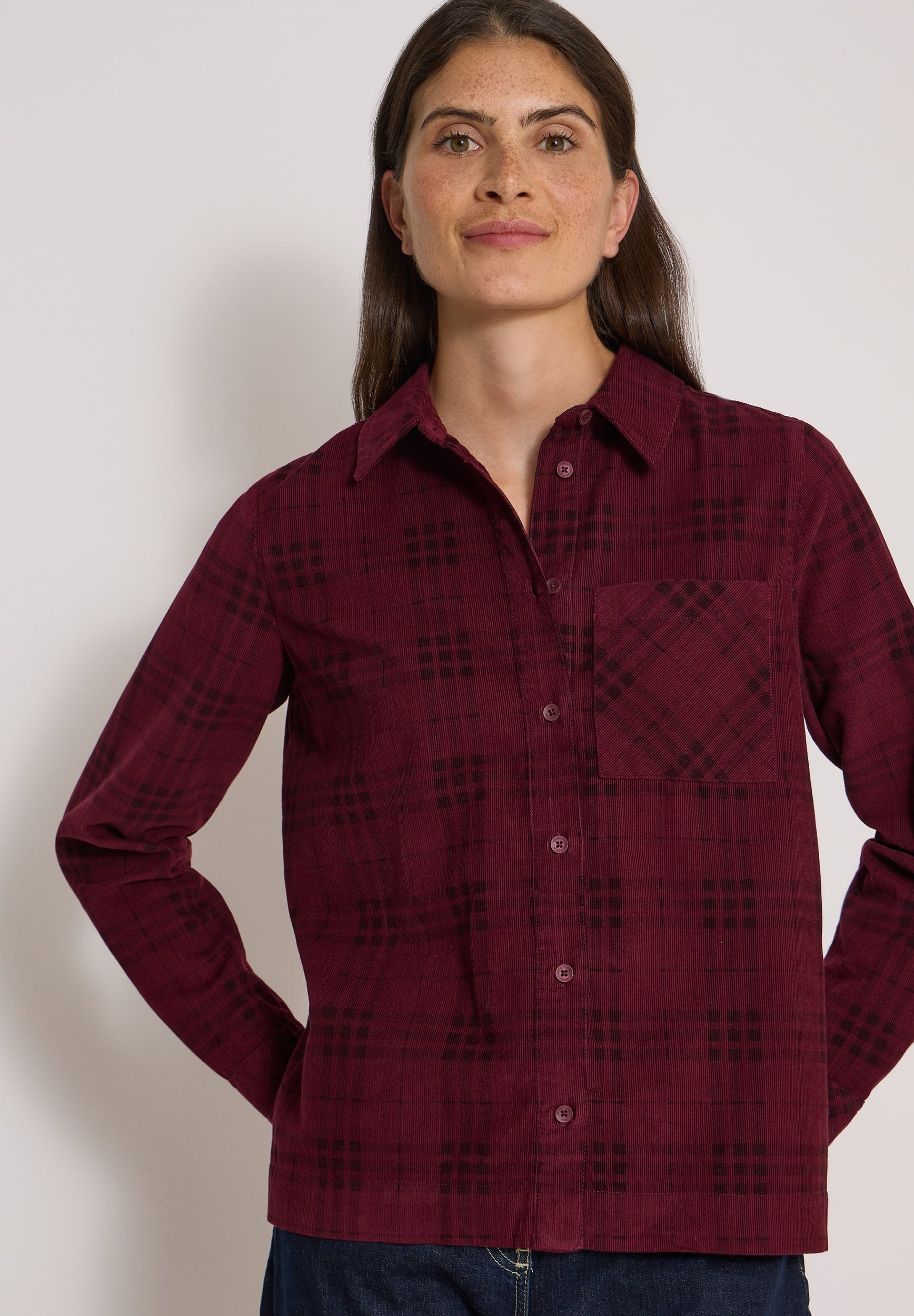 Langarm Hemdbluse mit Karomuster berry red Bild 7