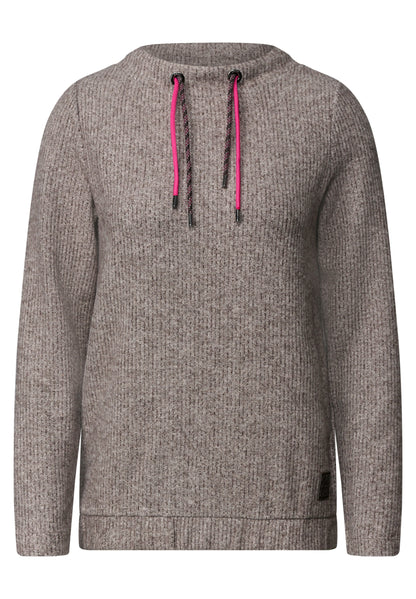 Shirt in Rippstruktur mit Funnel Neck truffle brown melange Bild 1