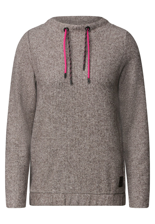Shirt in Rippstruktur mit Funnel Neck truffle brown melange Bild 1