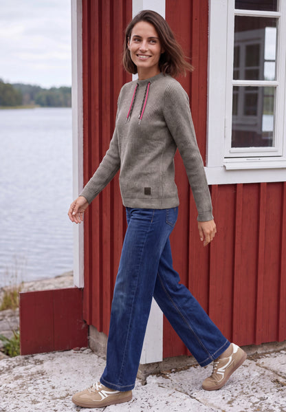 Shirt in Rippstruktur mit Funnel Neck truffle brown melange Bild 3