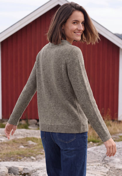 Shirt in Rippstruktur mit Funnel Neck truffle brown melange Bild 4
