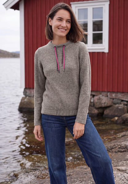 Shirt in Rippstruktur mit Funnel Neck truffle brown melange Bild 5