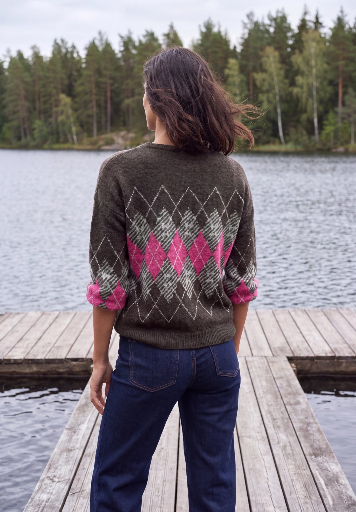 Federgarn Pullover mit Argyle-Muster truffle brown Bild 4