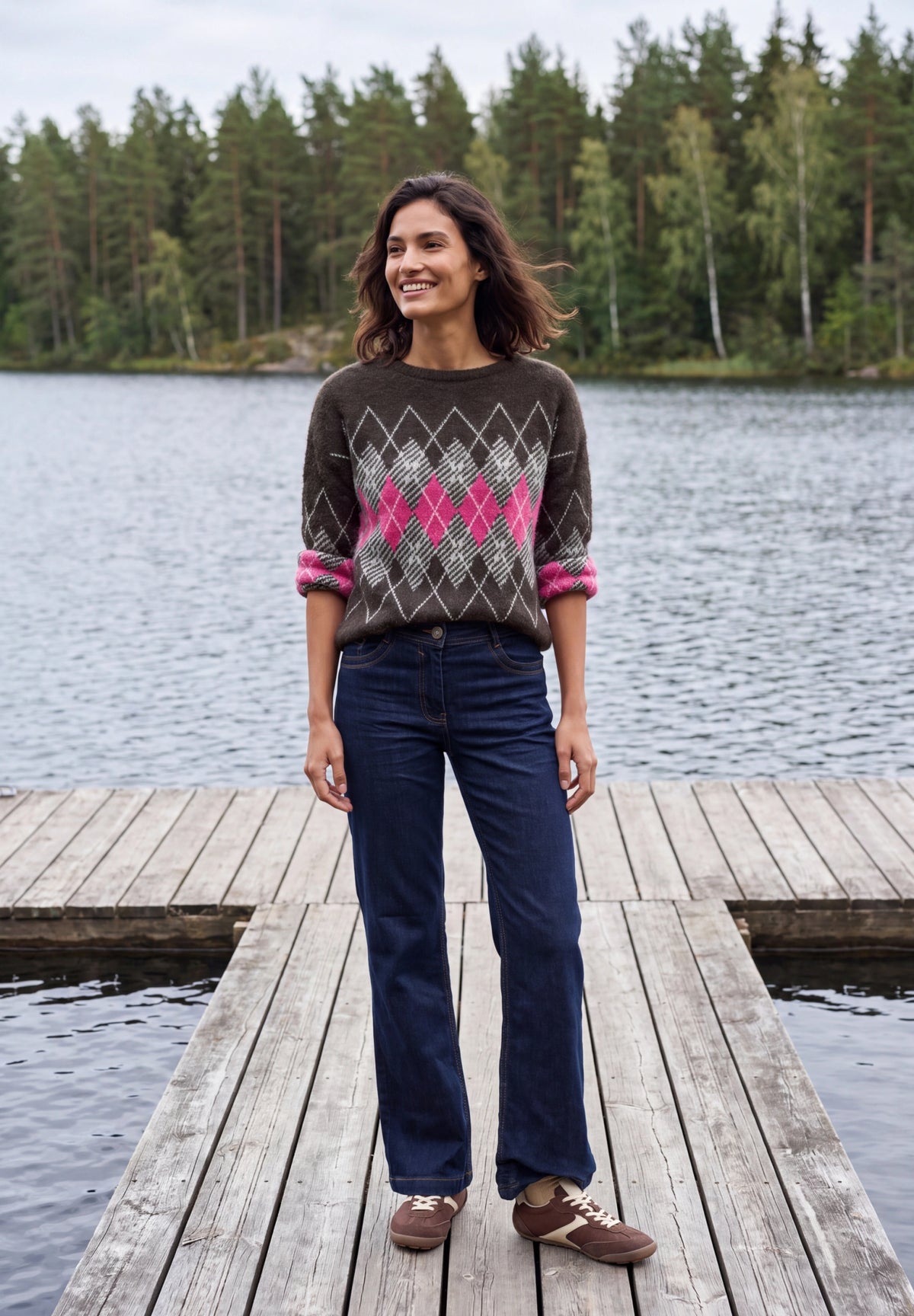 Federgarn Pullover mit Argyle-Muster truffle brown Bild 5