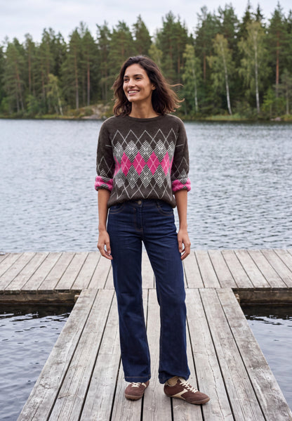 Federgarn Pullover mit Argyle-Muster truffle brown Bild 5