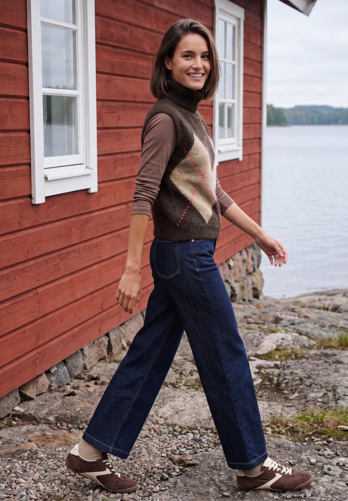 Pullunder mit Kragen und Argyle-Muster truffle brown Bild 3