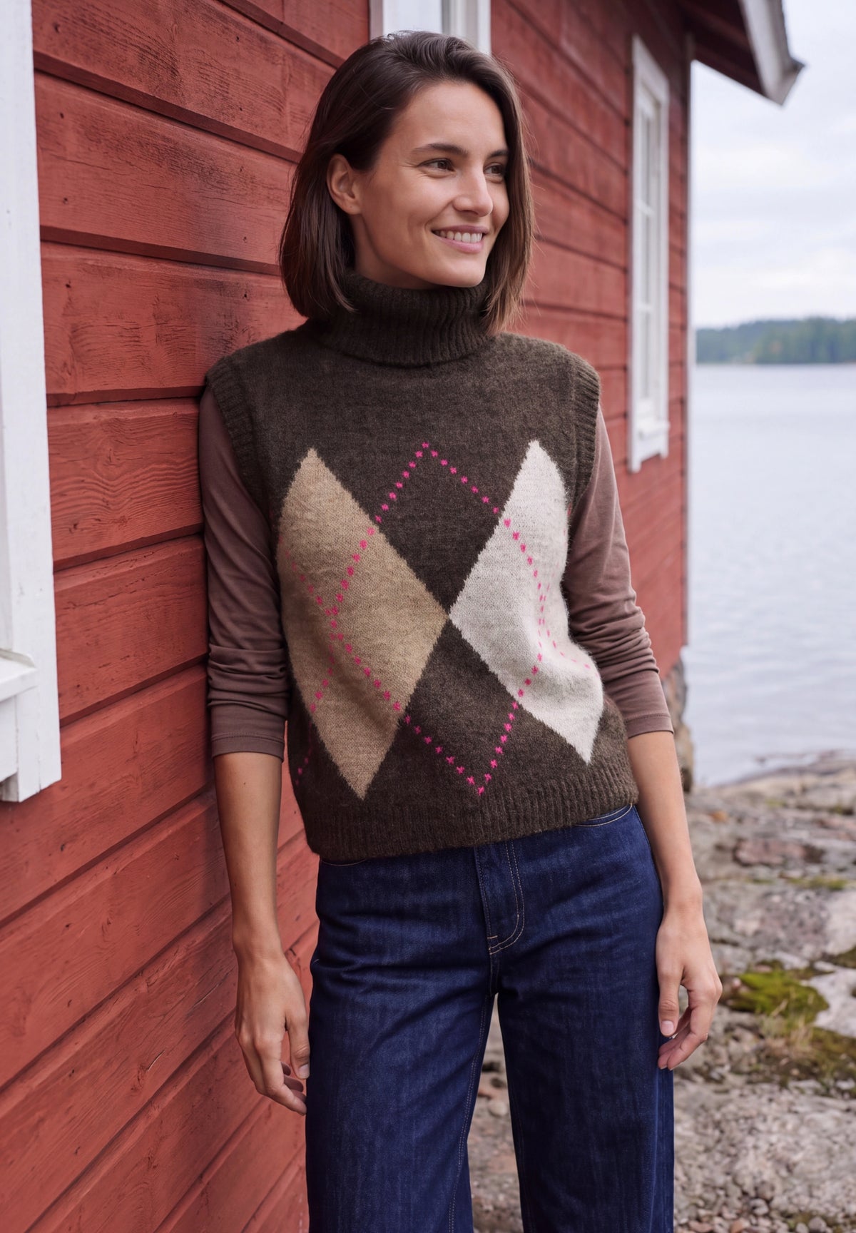 Pullunder mit Kragen und Argyle-Muster truffle brown Bild 5