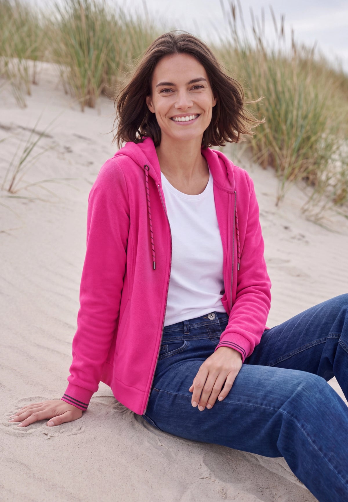 Langarm Fleece Jacke mit Kapuze pink flash Bild 3