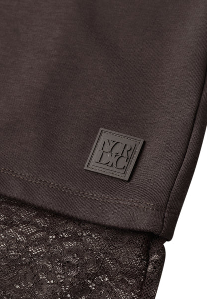 Langarm Shirt mit Rundhals und Spitzenkante truffle brown Bild 2