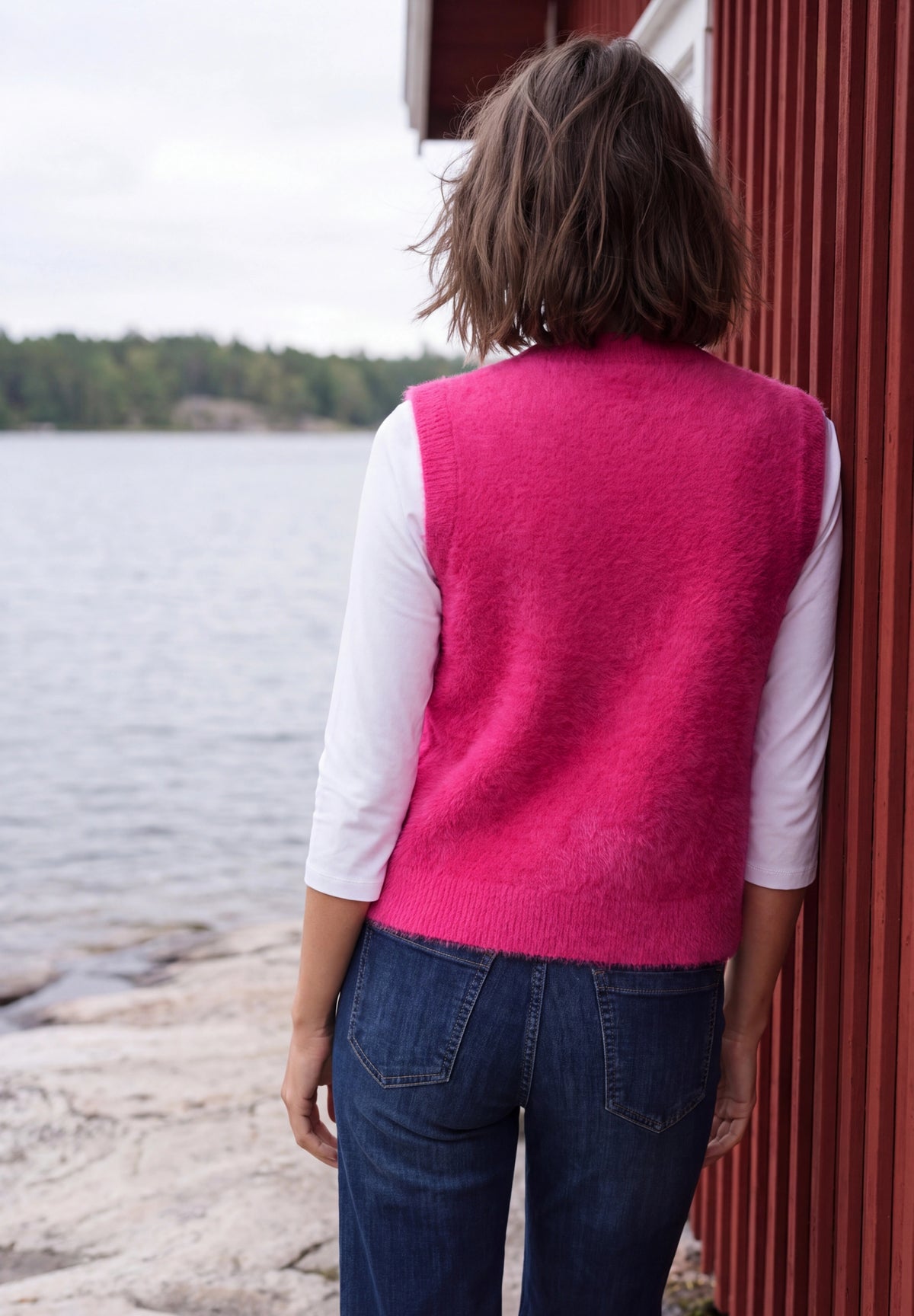 Offene Federgarn-Weste in Unifarbe pink flash Bild 4