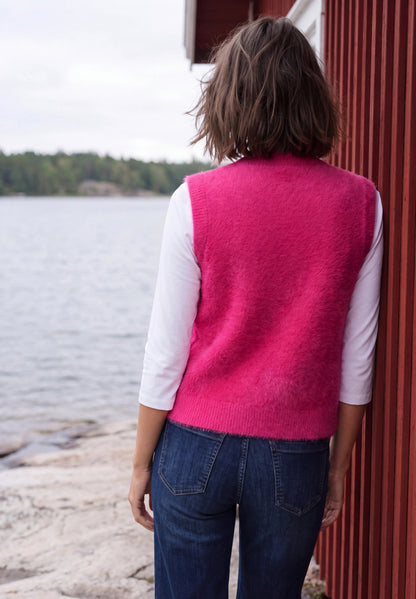 Offene Federgarn-Weste in Unifarbe pink flash Bild 4