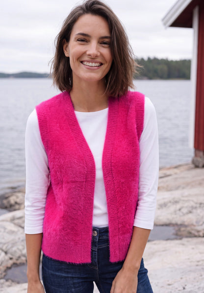 Offene Federgarn-Weste in Unifarbe pink flash Bild 6