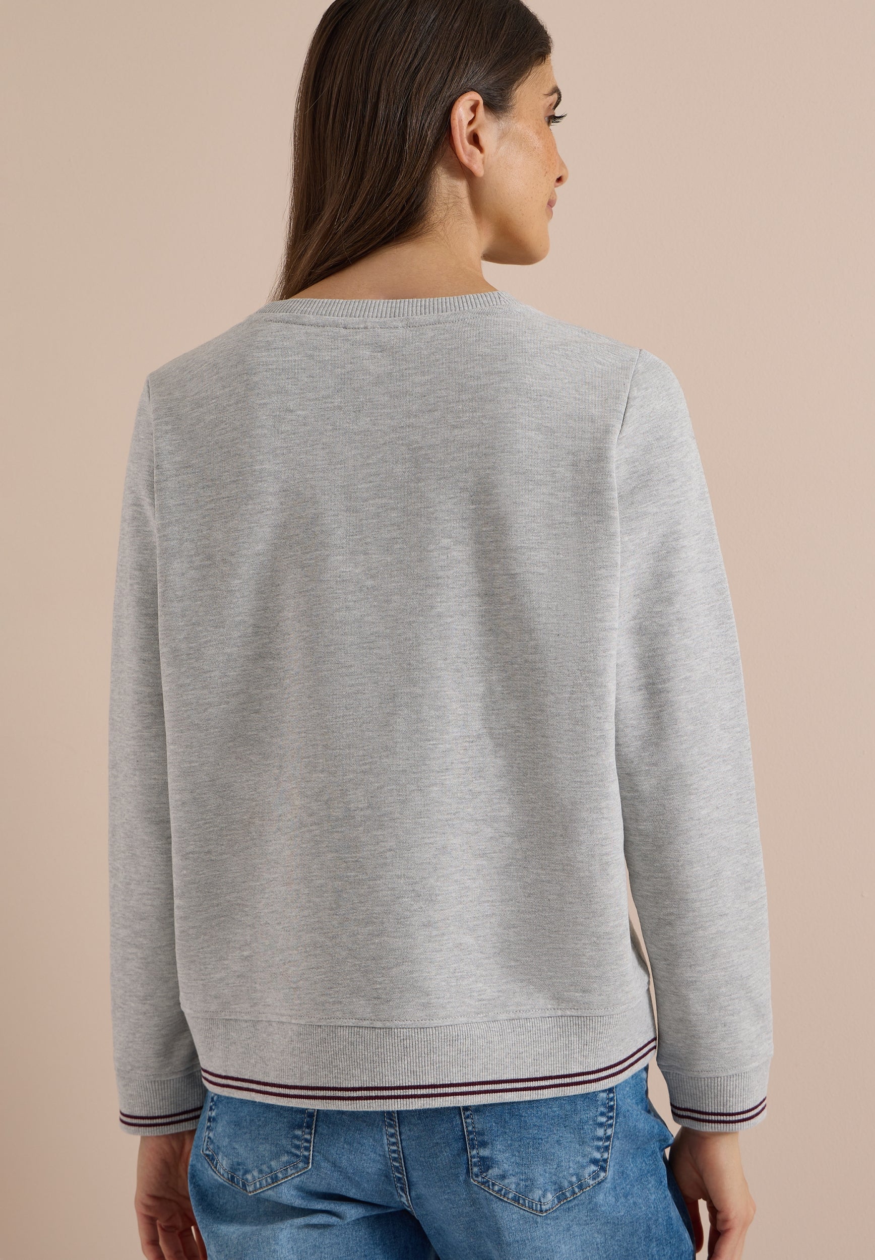 Sweatshirt mit Rundhals und Stickerei light grey melange Bild 4