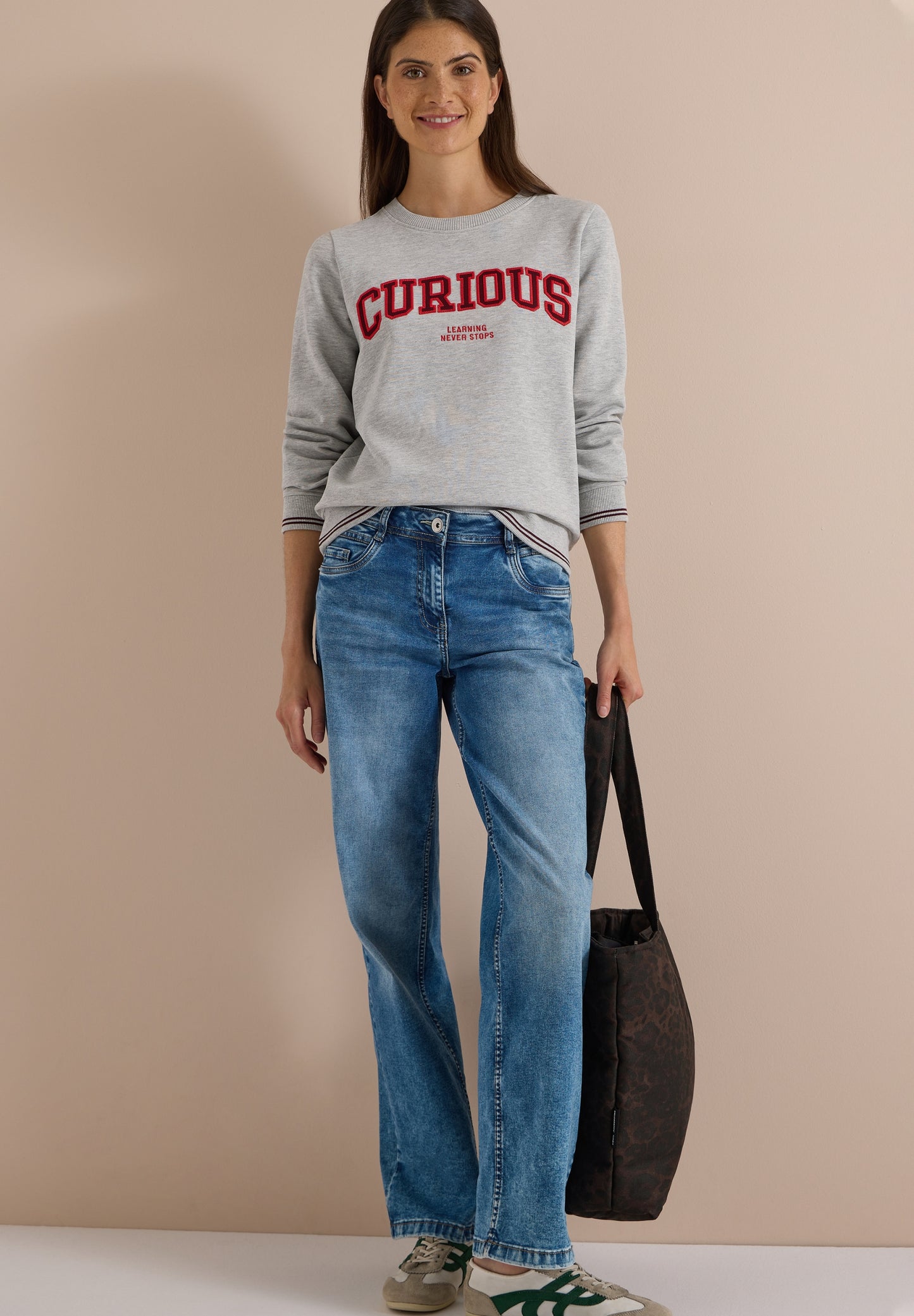 Sweatshirt mit Rundhals und Stickerei light grey melange Bild 5
