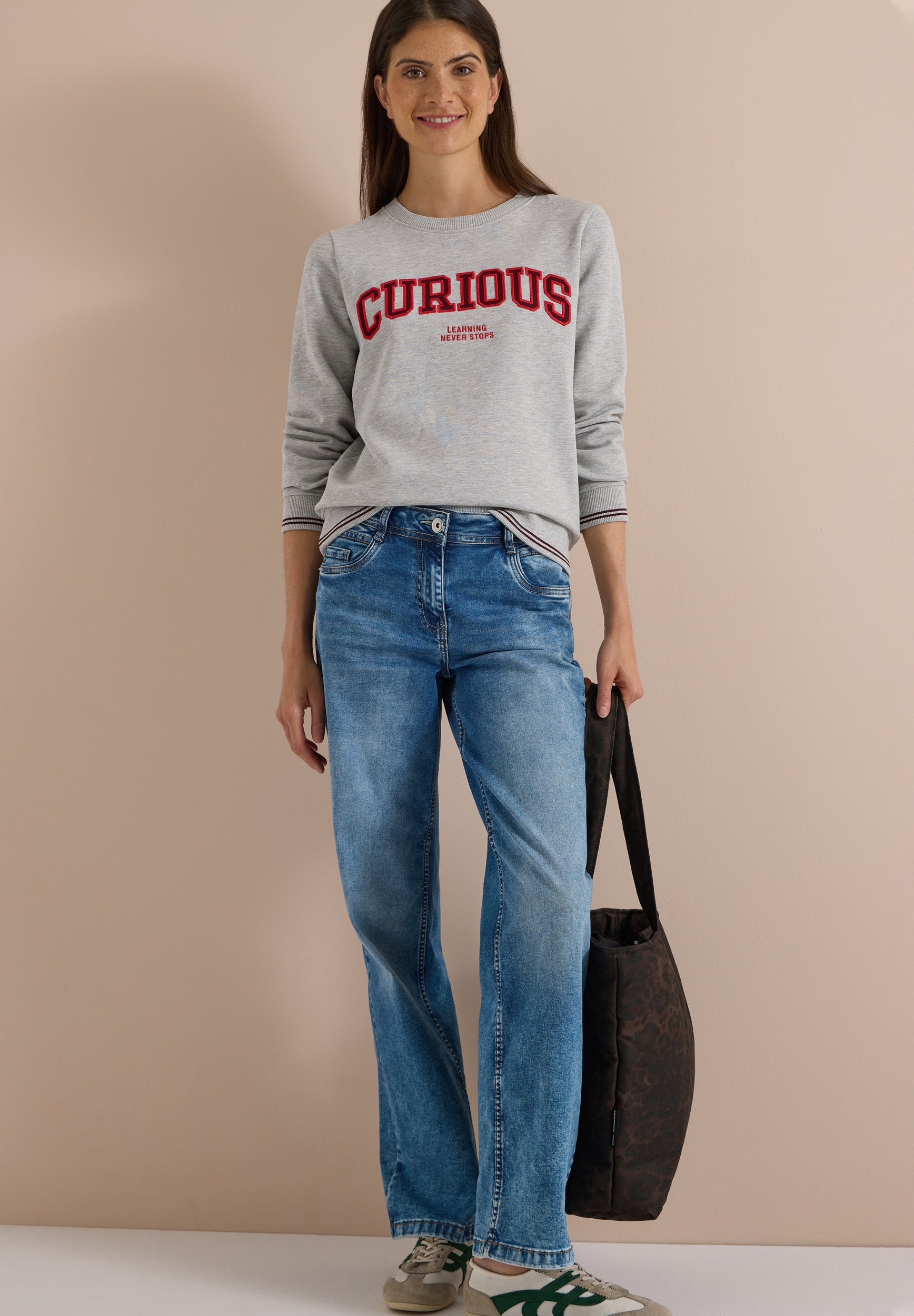 Sweatshirt mit Rundhals und Stickerei light grey melange Bild 5