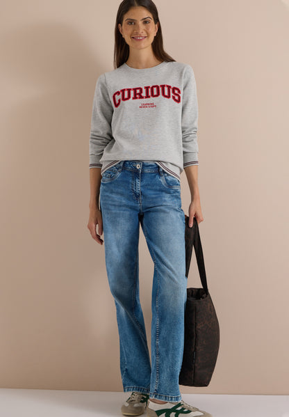 Sweatshirt mit Rundhals und Stickerei light grey melange Bild 5