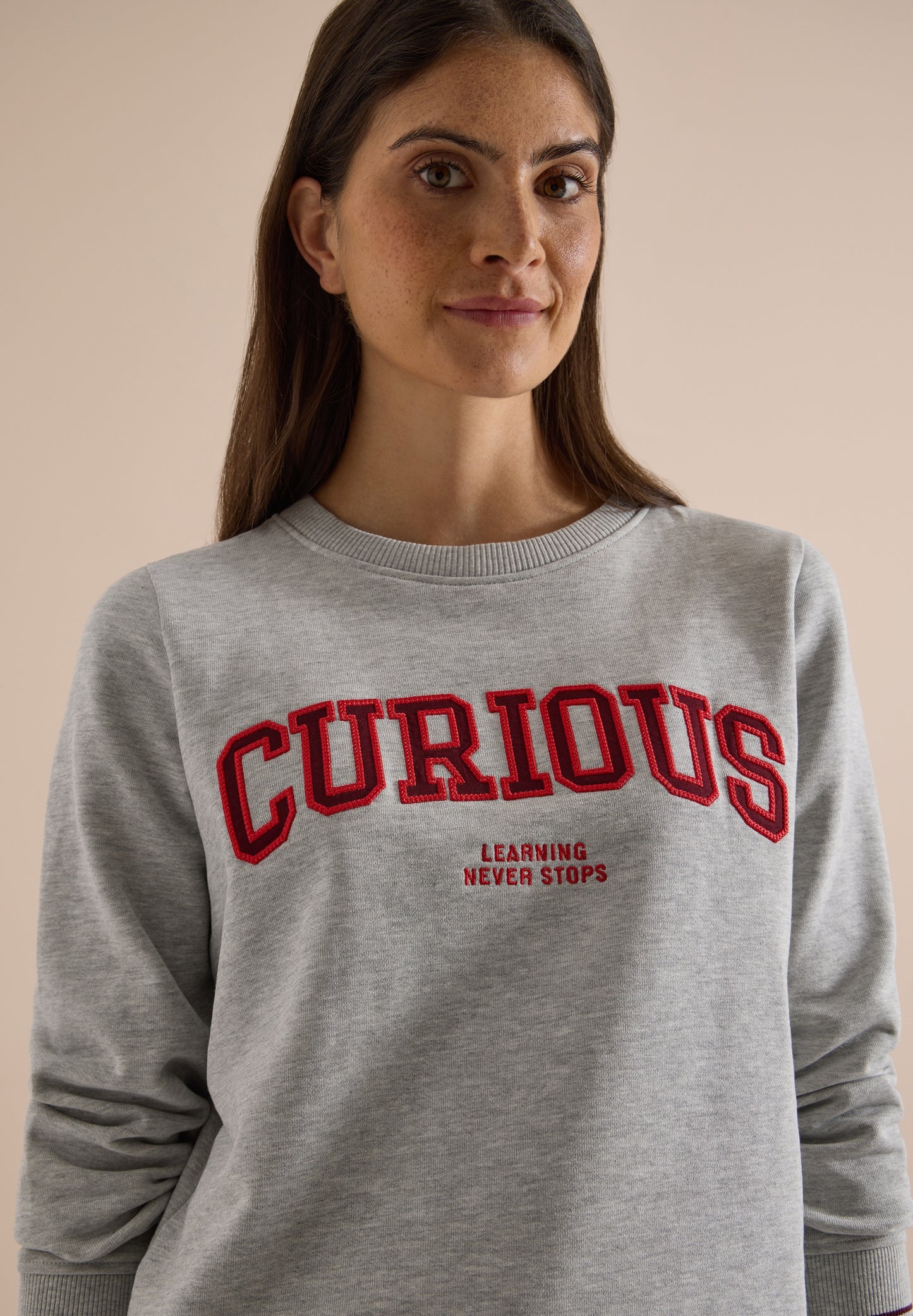 Sweatshirt mit Rundhals und Stickerei light grey melange Bild 6