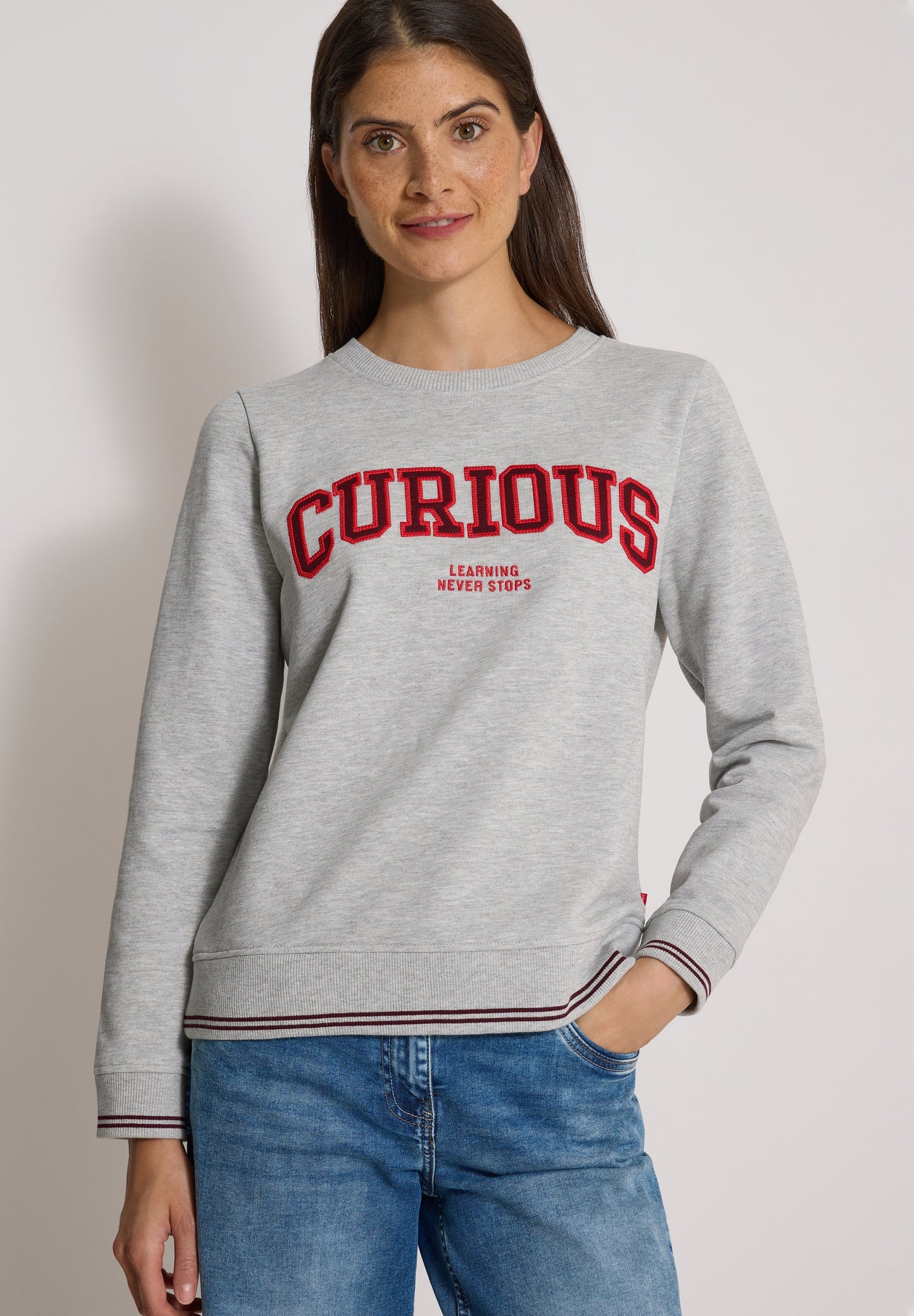Sweatshirt mit Rundhals und Stickerei light grey melange Bild 7