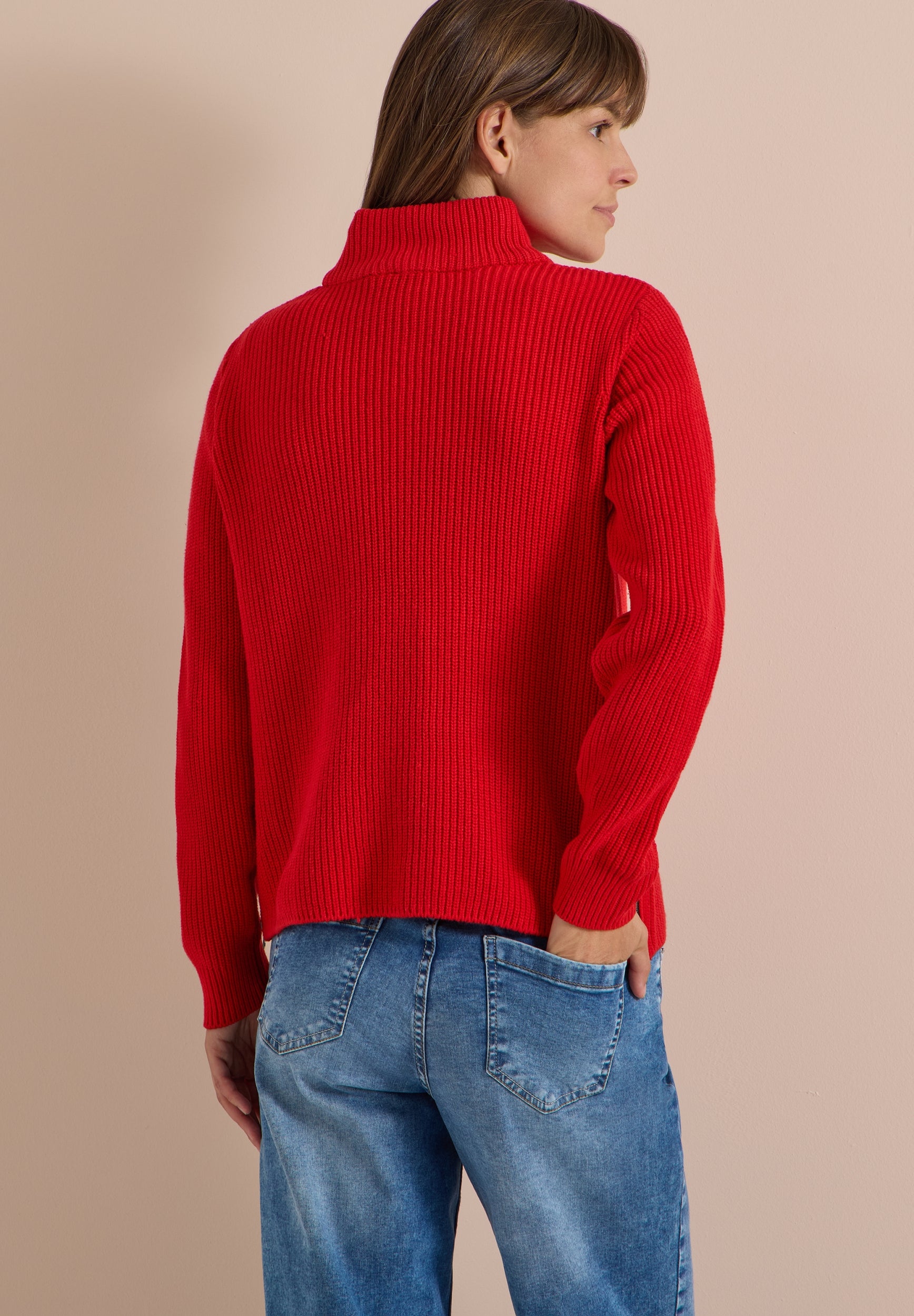 Langarm Pullover mit Stehkragen und Zipper flame red Bild 4