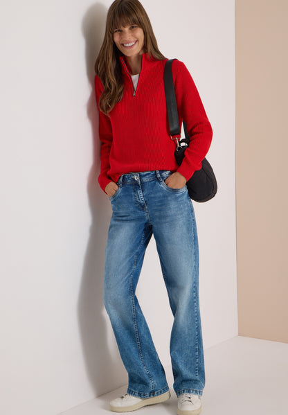 Langarm Pullover mit Stehkragen und Zipper flame red Bild 5