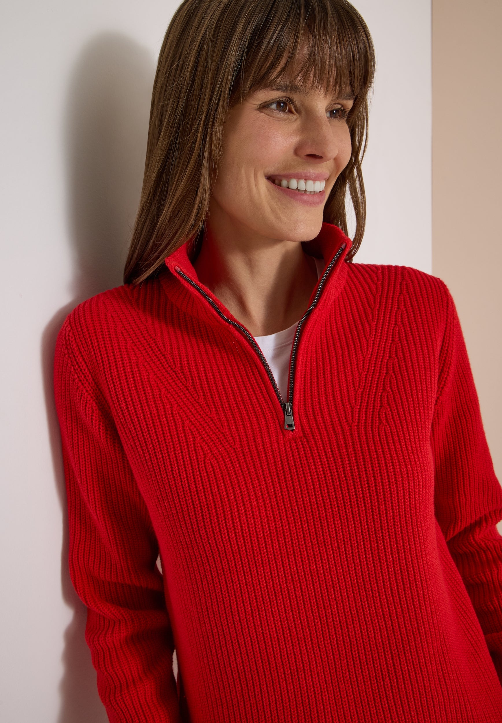 Langarm Pullover mit Stehkragen und Zipper flame red Bild 6