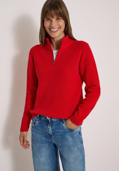 Langarm Pullover mit Stehkragen und Zipper flame red Bild 7