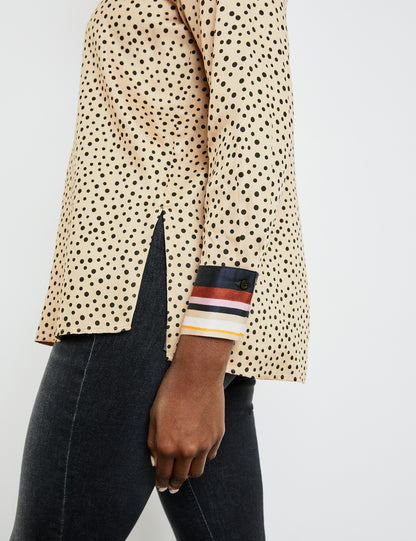 Polka dot shirt blouse with side slits
