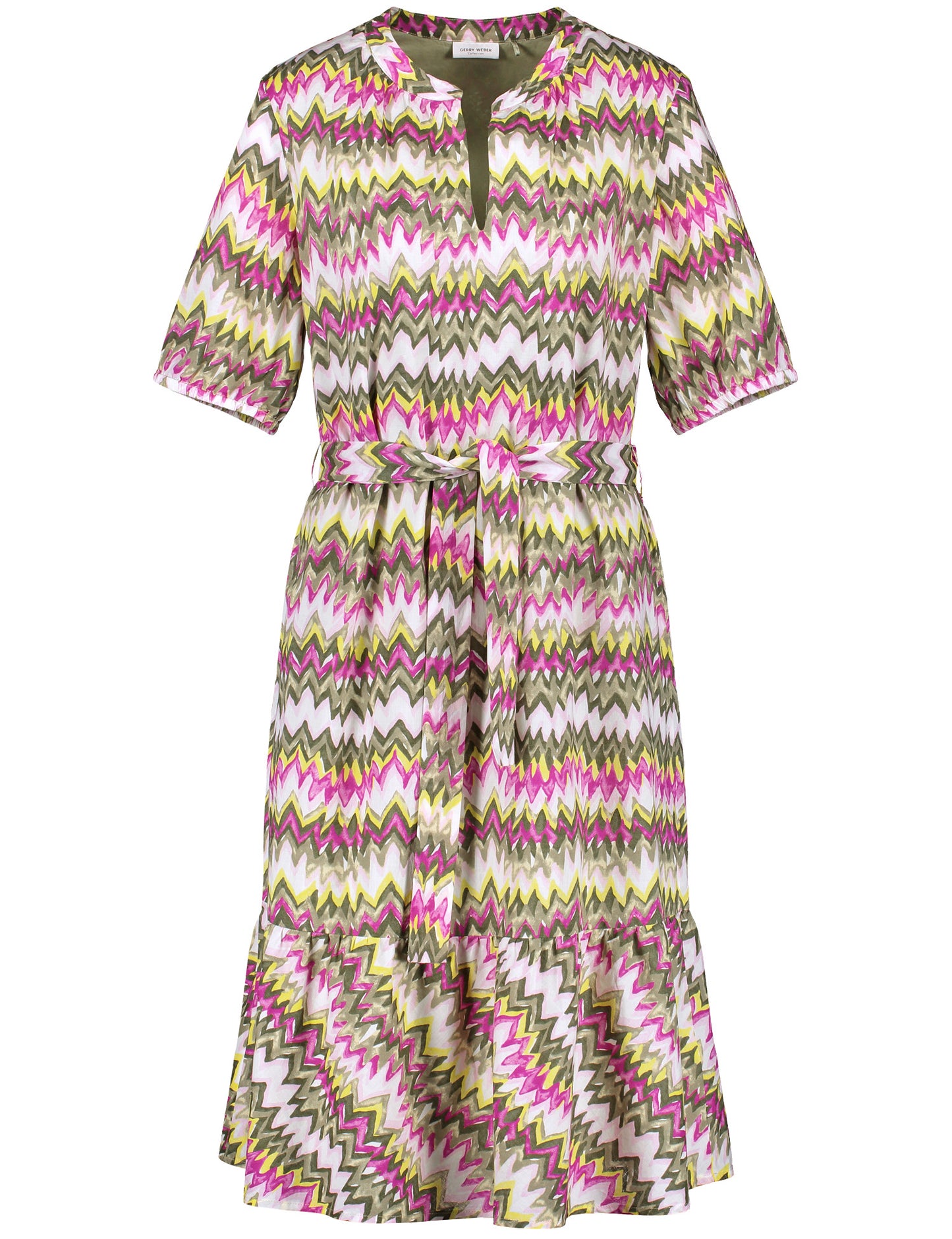 Gemustertes A-Linien-Kleid mit Bindegürtel GRUEN/LILA/PINK DRUCK Bild 1