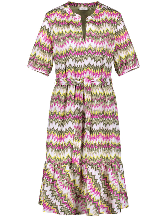 Gemustertes A-Linien-Kleid mit Bindegürtel GRUEN/LILA/PINK DRUCK Bild 1