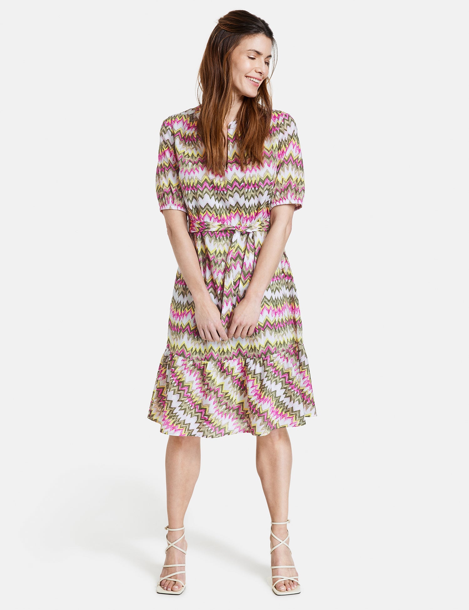 Gemustertes A-Linien-Kleid mit Bindegürtel GRUEN/LILA/PINK DRUCK Bild 3