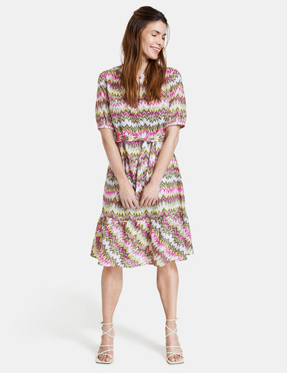 Gemustertes A-Linien-Kleid mit Bindegürtel GRUEN/LILA/PINK DRUCK Bild 3