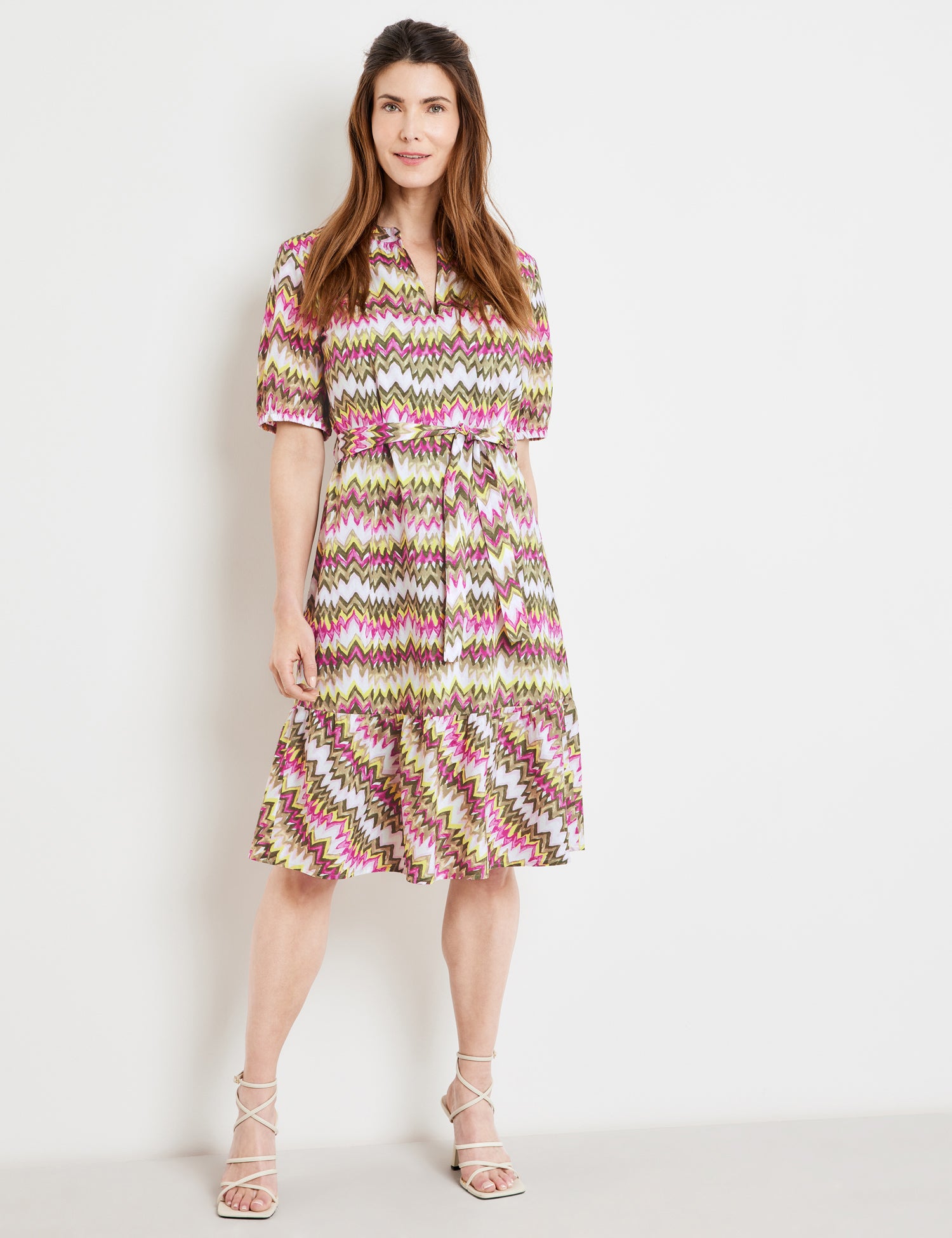 Gemustertes A-Linien-Kleid mit Bindegürtel GRUEN/LILA/PINK DRUCK Bild 5