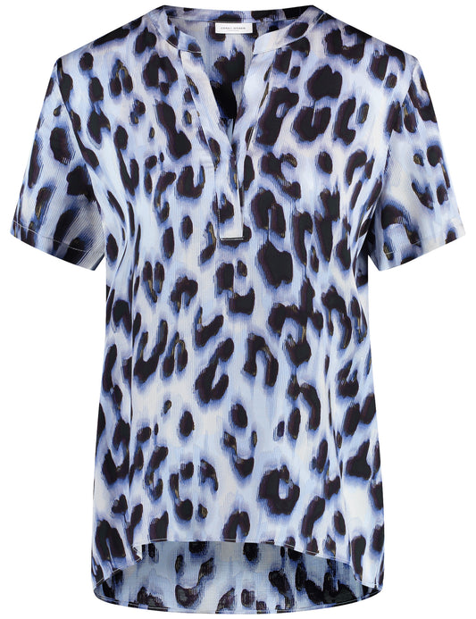 Gemustertes Blusenshirt mit Falten BLUE/BLACK LEO PRINT Bild 1