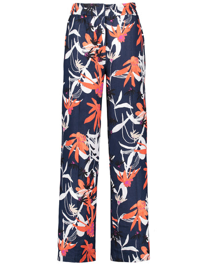 Patterned linen trousers with wide legs