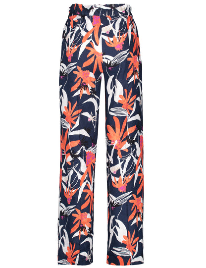 Patterned linen trousers with wide legs