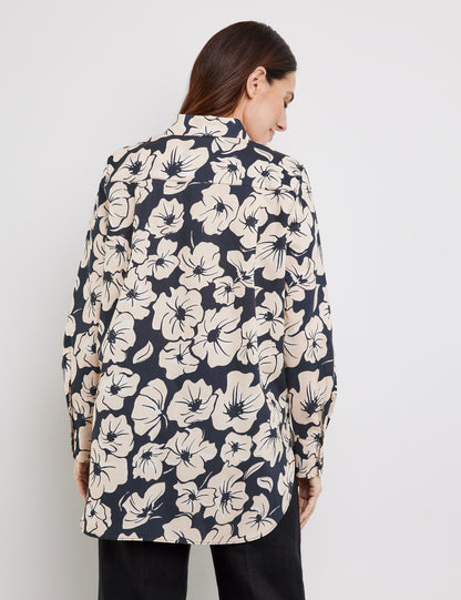 Lange Hemdbluse mit verlängertem Rückenteil SCHWARZ/ECRU/WEISS DRUCK Bild 5