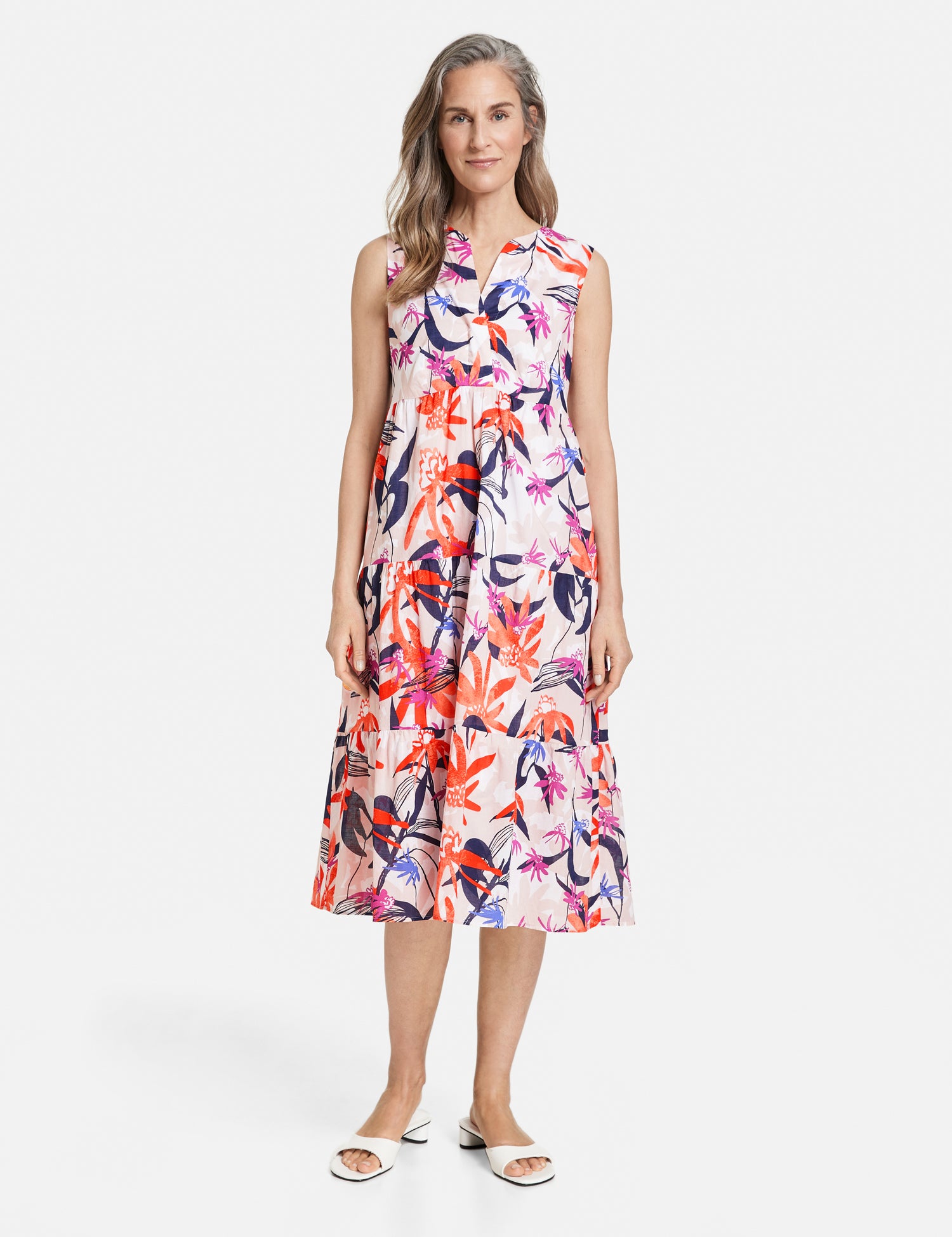 Midikleid mit Stufenverarbeitung ECRU/WEISS/ROT/ORANGE DRUCK Bild 3
