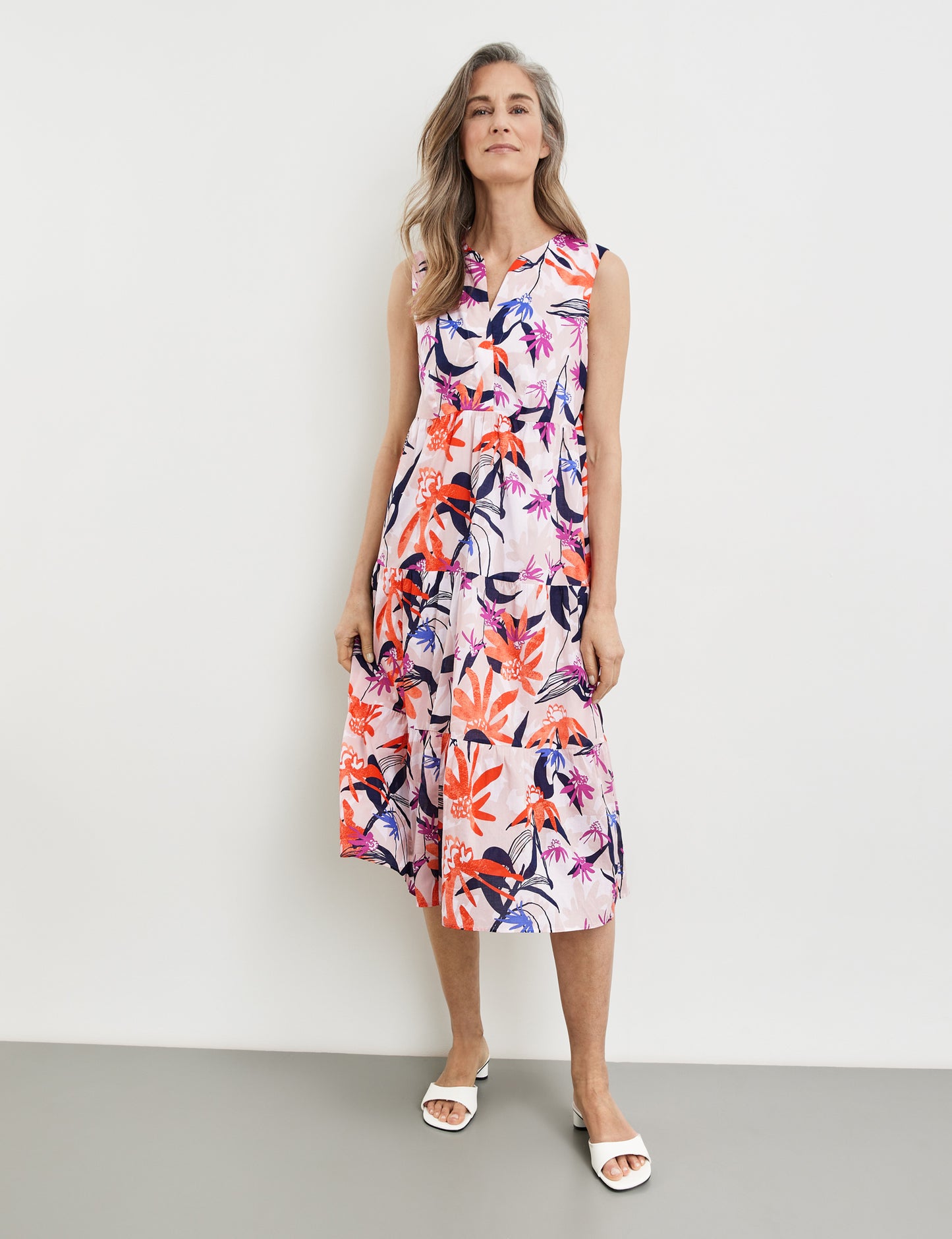 Midikleid mit Stufenverarbeitung ECRU/WEISS/ROT/ORANGE DRUCK Bild 5