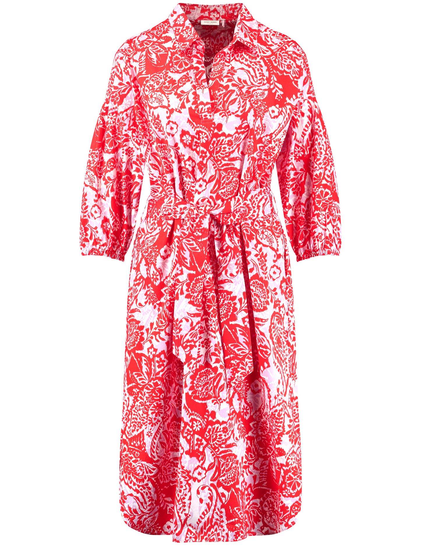 Modisches Blusenkleid mit Taillenband ECRU/WEISS/ROT/ORANGE DRUCK Bild 1