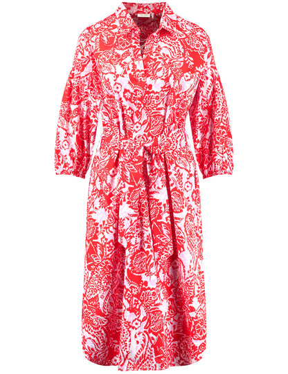 Modisches Blusenkleid mit Taillenband ECRU/WEISS/ROT/ORANGE DRUCK Bild 1