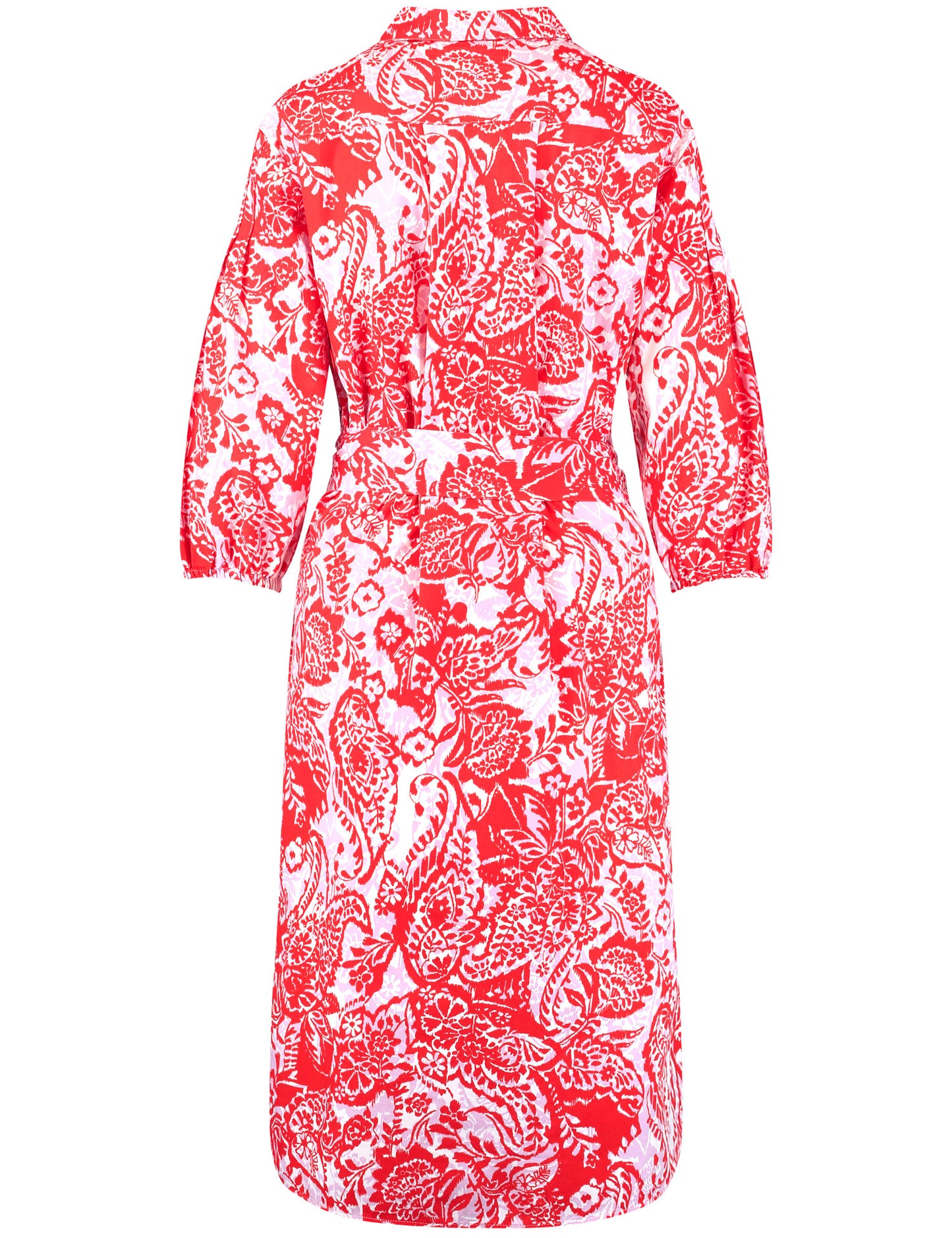 Modisches Blusenkleid mit Taillenband ECRU/WEISS/ROT/ORANGE DRUCK Bild 2