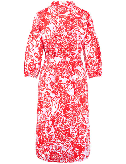 Modisches Blusenkleid mit Taillenband ECRU/WEISS/ROT/ORANGE DRUCK Bild 2