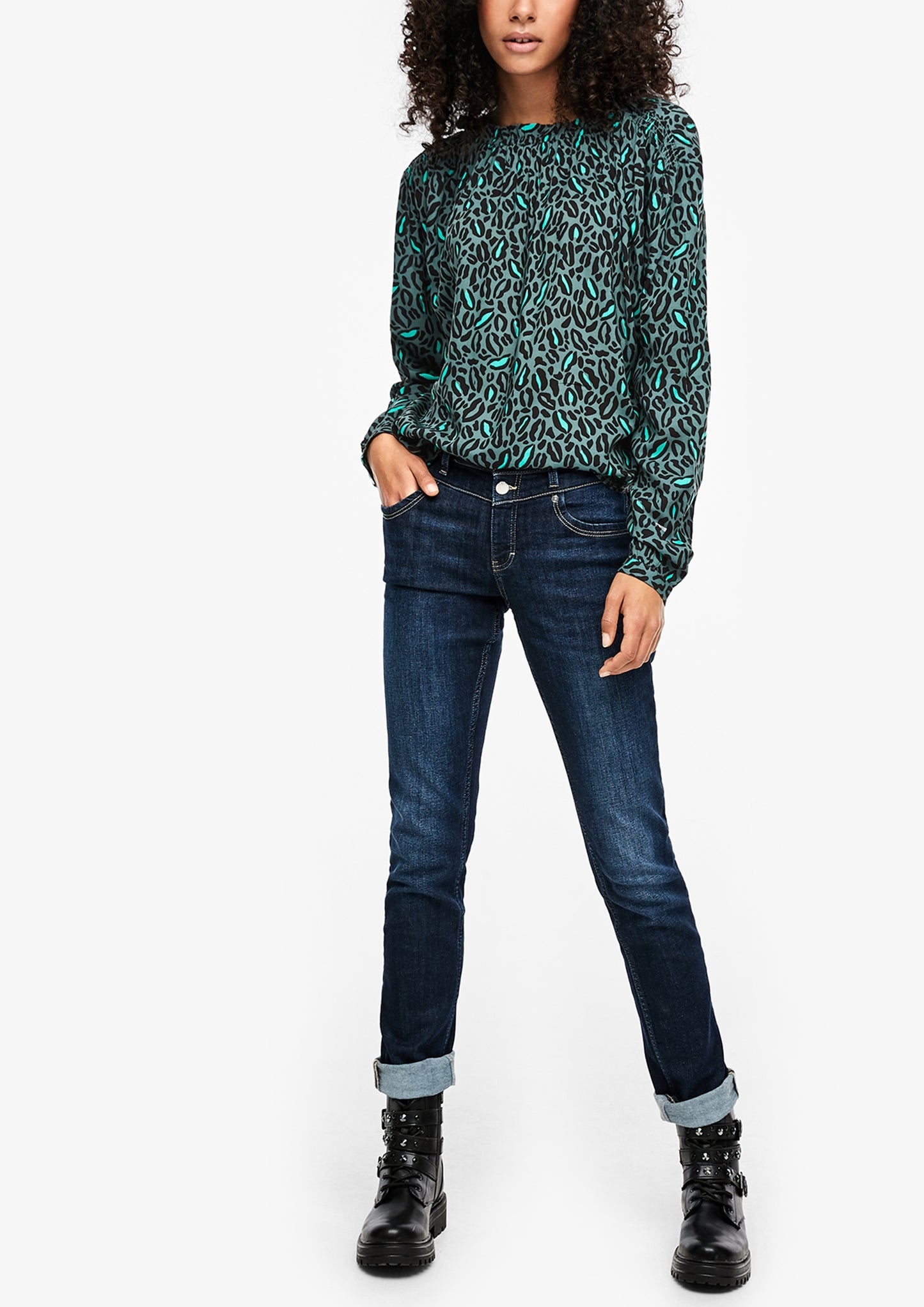 High Neck-Bluse BLUE GREEN Bild 4