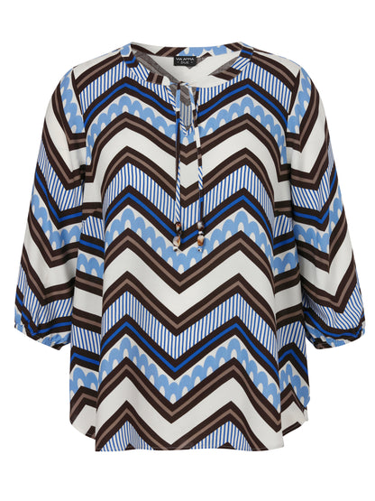 Bluse V-Ausschnitt 3/4 Arm Druck mocca multicolor Bild 1