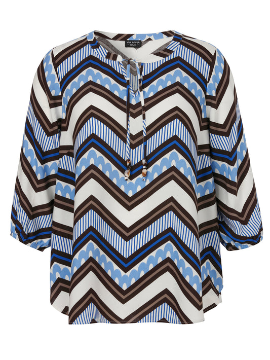Bluse V-Ausschnitt 3/4 Arm Druck mocca multicolor Bild 1