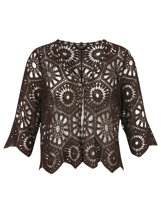Jacke Rundhals 3/4 Arm  Ajour mahagoni Bild 1