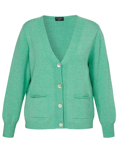 Jacke V-Ausschnitt 1/1 Arm Knöpfe  Taschen grün melange Bild 1