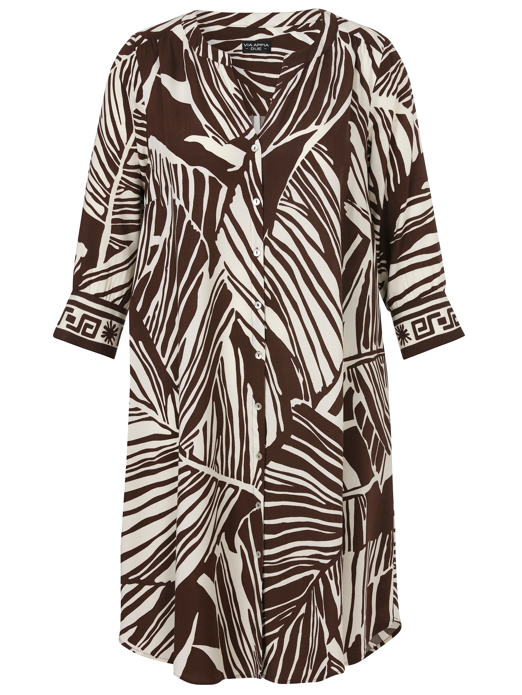 Kleid V-Ausschnitt 3/4 Arm Druck mahagoni / creme Bild 1